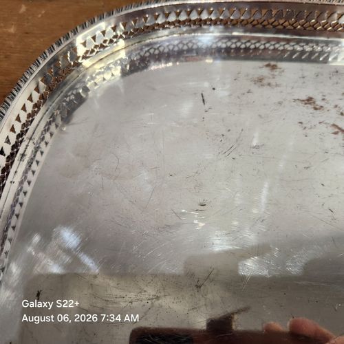Vintage Sheffield Silver Plated on Copper Galleried Serving Tray on Claw Feet. — image 8