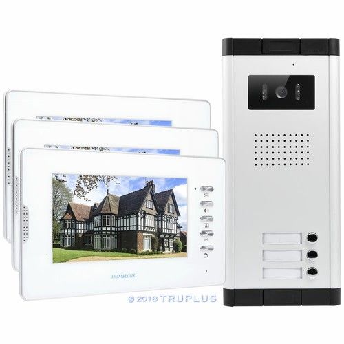 3-Apartment Door Entry Intercom with HD Camera & IR Night Vision & Lock Release