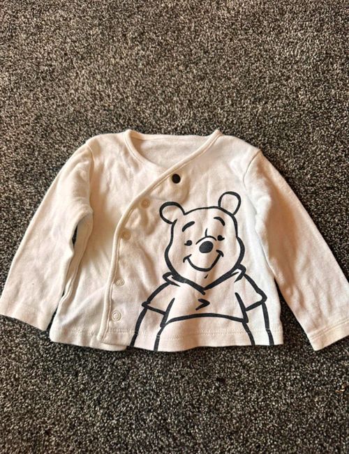 Disney Baby White 100% Cotton T-Shirt Winnie the Pooh Long Sleeve Crew 3-6M — image 1
