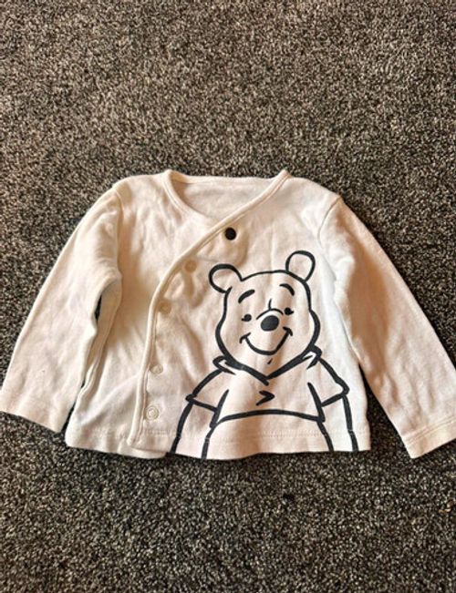 Disney Baby White 100% Cotton T-Shirt Winnie the Pooh Long Sleeve Crew 3-6M