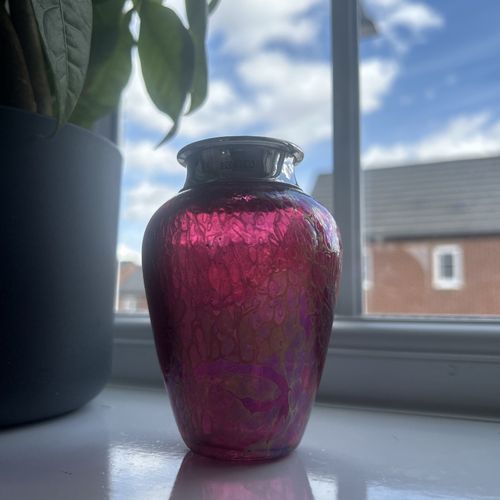 Hallmarked Cranberry glass Sterling silver topped vase — image 1