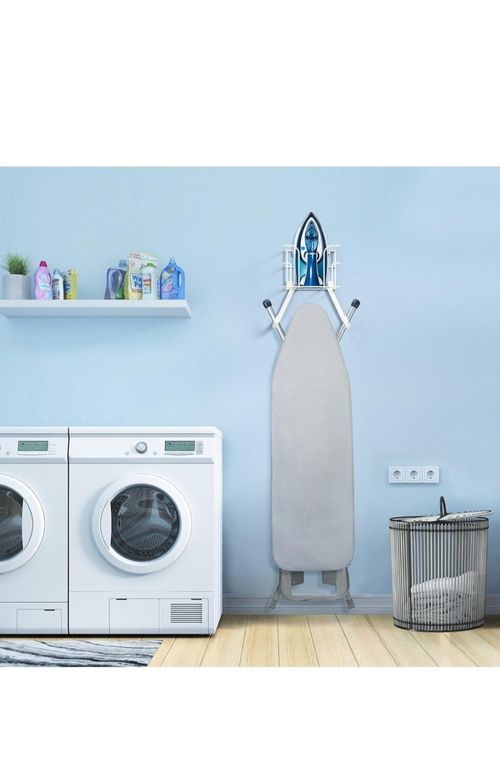 Over-the-Door Ironing Board Holder with Iron Storage Basket, Metal White 30lb — image 3