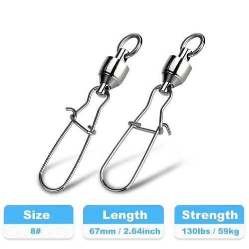 20/50/100PC Stainless Steel Ball Bearing Swivels W/ CRANE DUO LOCK SNAP Fishing