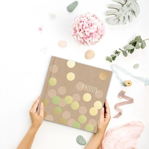 Photo Album 200 Photos 4x6 | Kraft Cover, Gold Polka Dot, Scrapbook Keepsake — image 3
