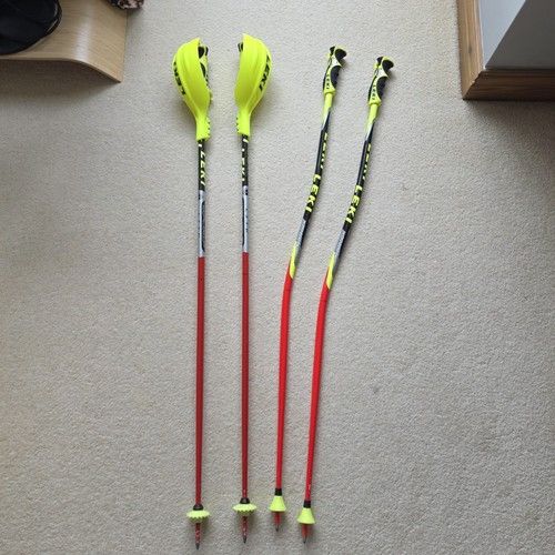 2x Leki World Cup 115cm Ski Slalom Racing Poles with guards and curved