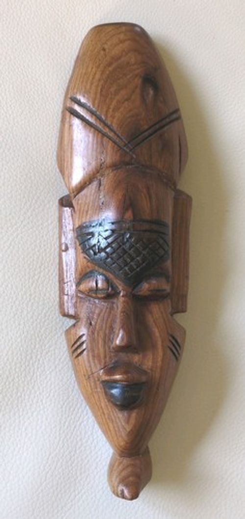 Vintage Hand Carved African Wooden Wall Mask Tribal Folk Art Decor 30cm 12" Ht