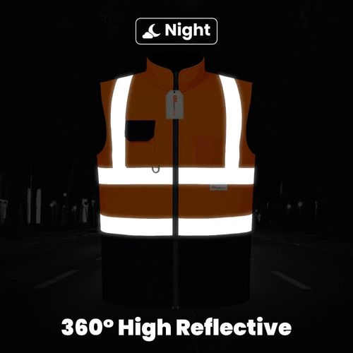 GM Workwear Mens Hi Vis Fleece Lined Reversible Bodywarmer Reflective Vest S-3XL — image 7