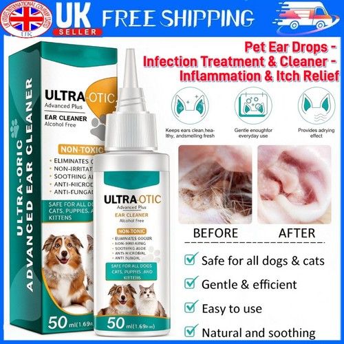 Pet Ear Drops - Infection Treatment & Cleaner - Inflammation & Itch Relief -50mL
