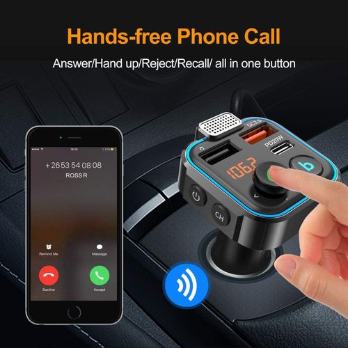 WQPRA Car FM Transmitter, Wireless Bluetooth 5.0 Radio Adapter Car Kit — image 4