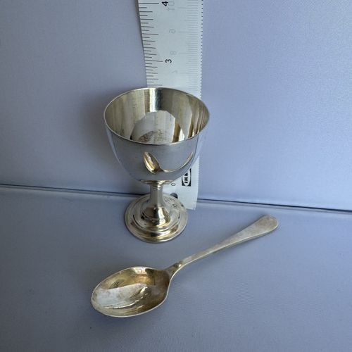 Silver Plated Eggcup and Spoon Set Display Box Included 2.5” Tall — image 5
