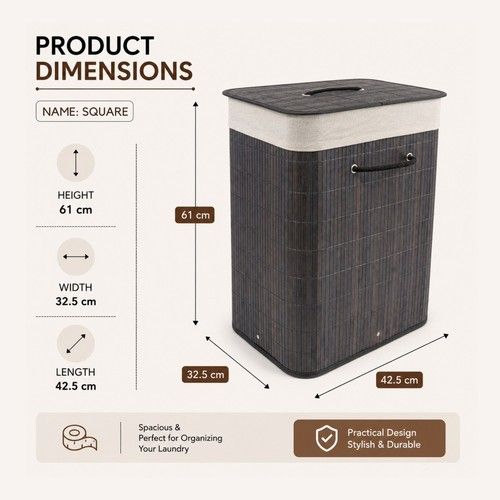 Bamboo Laundry Basket With Lid And Liner Foldable Washing Clothes Bin Hamper New