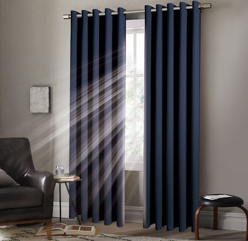 Pair of EYELET Ring Top Plain Thermal BLACKOUT LINED Curtains with Tie Backs — image 2
