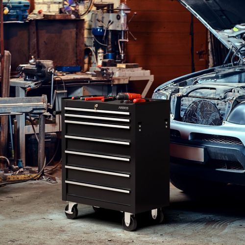 AREBOS Roller Tool Cabinet Storage 7 Drawers Toolbox Tool Chest, Trolley Black — image 8