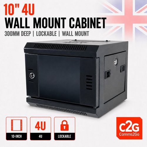 10" 4U 300mm Black Wall Cabinet Network Data Rack SOHO Home Office Server Switch