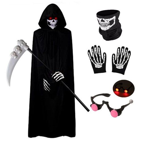 Boys Kids Grim Reaper Halloween Fancy Dress Costume Outfit Horror Trick Or Treat