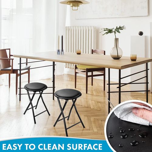 BLACK FOLDING STOOL ROUND FOLDABLE METAL FOR SPACE SAVING STOOLS PADDED SEAT NEW — image 10
