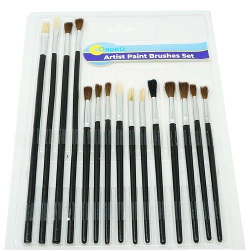 15PC ARTISTS PAINT BRUSHES FLAT Small-Large Detail Craft Art Brush Painting Set 