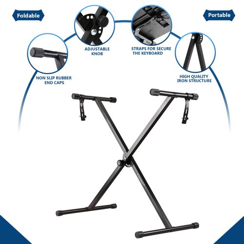 Double Braced Height Adjustable X Frame Music Piano Keyboard Stand & Bench Chair — image 9