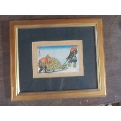 Katsuhira Tokushi Vintage Japanese Woodblock Print Sled in Snow Ukiyo-e Style