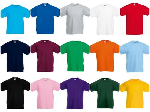 2 x Kids Plain T-shirt  Boys Girls Cotton Tee T-Shirt Fruit of Loom school Pe  — image 1
