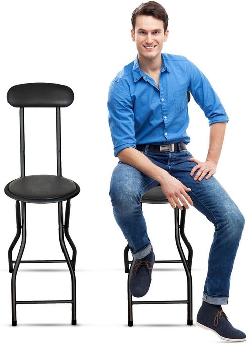 2 x BLACK PADDED FOLDING HIGH BACK CHAIR BREAKFAST KITCHEN BAR STOOL FOLDABLE — image 7
