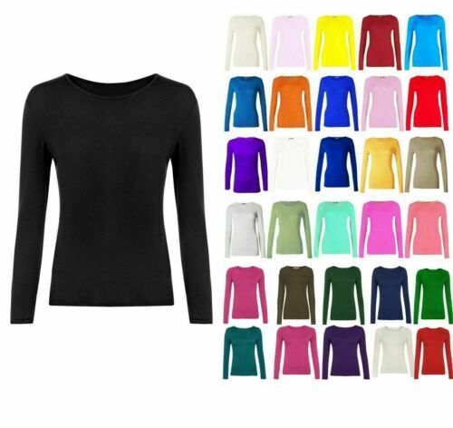 GIRLS KIDS PLAIN BASIC LONG SLEEVE ROUND NECK T-SHIRT STRETCH SCHOOL TEE TOP