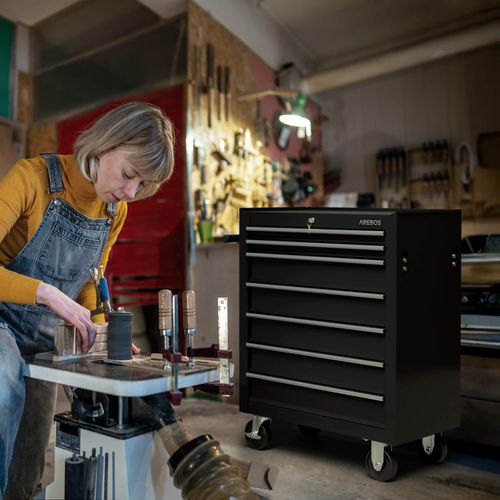 AREBOS Roller Tool Cabinet Storage 7 Drawers Toolbox Tool Chest, Trolley Black — image 10