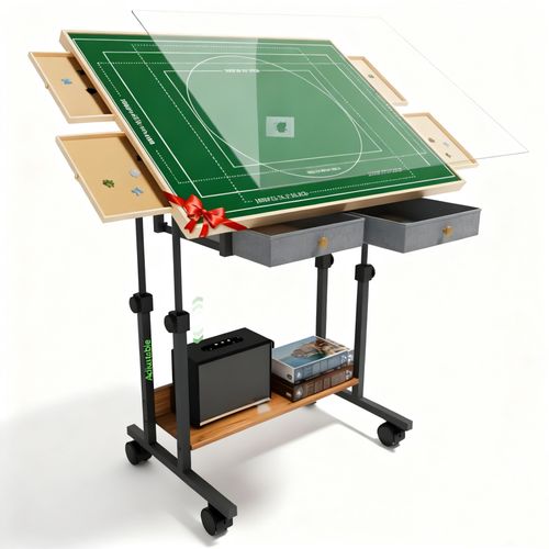 Large Jigsaw Puzzle Table Tilting Table Height Adjustment 6 Drawers Rolling — image 10