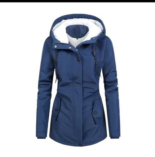 Womens Blue Hooded Zip Button Pockets Parka Size M