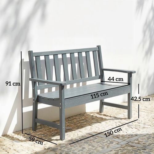 Outsunny 2 Seater Plastic Garden Bench, Outdoor Patio Furniture, Grey — image 3