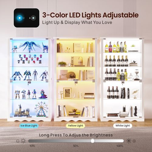 Display Cabinet Glass Doors 3-Colour LED Lights Human Sensor Adjustable Shelves — image 4