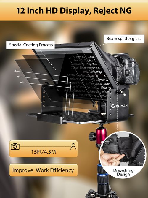 Moman MT12 Teleprompter 12in Metal Prompter Kit for DSLR Camera Camcorder  — image 2