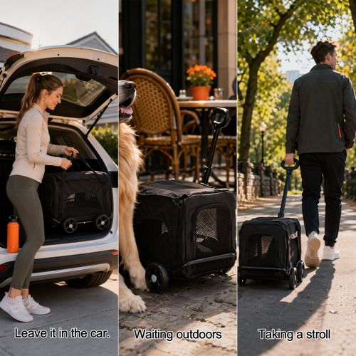 Foldable 2-in-1 Pet Stroller Carrier – Wheeled Backpack Trolley with Breathable — image 5