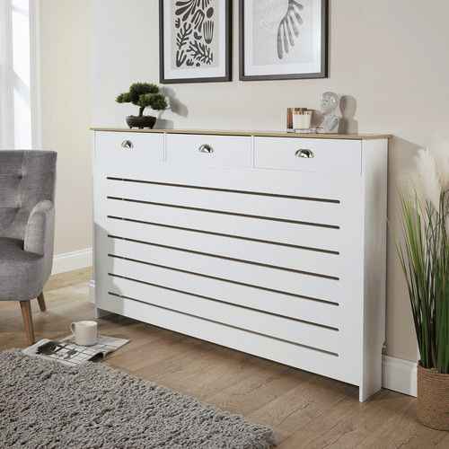 Batley Large Radiator Cover Grill Shelf Cabinet With 3 Drawer MDF Modern White