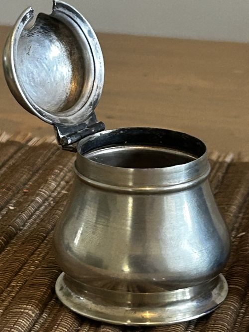 Antique EPNS Silver Plate Mustard Pot with Lid, Blue Glass Liner & Spoon VGC — image 11
