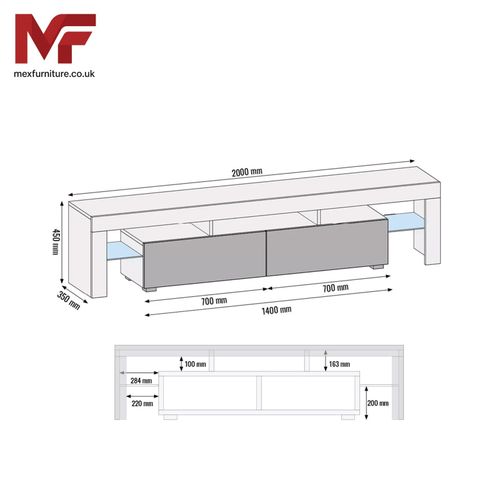 TV Unit TV Stand Cabinet Sideboard White High Gloss LED Storage 200cm Modern — image 15
