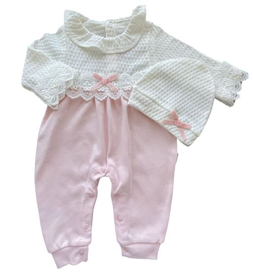 Baby Girl Cotton Romper Hat Outfit Lace PINK — image 3