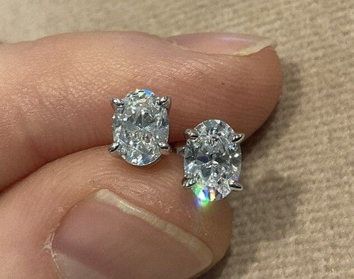2.0 Carat Lab Created Diamond Oval Stud Earrings Set Platinum Plated Plated 925