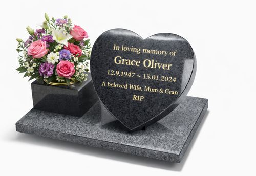 Memorial Grave Marker Gravestone Granite Cemetery Headstone Heart Grave Plaque — image 1
