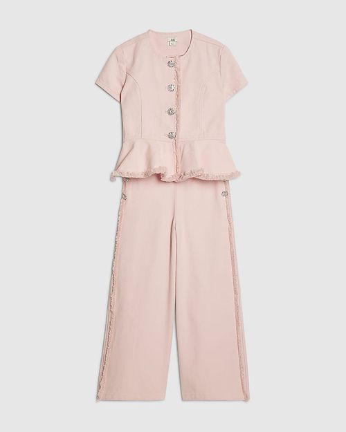 River Island Girls Peplum Top & Jeans Set Pink Denim 2 Piece Short Sleeve Denim — image 5
