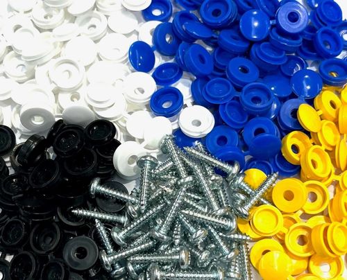 NUMBER PLATE FITTING KIT SCREWS & CAPS BLACK BLUE WHITE YELLOW MUTI LISTING — image 1
