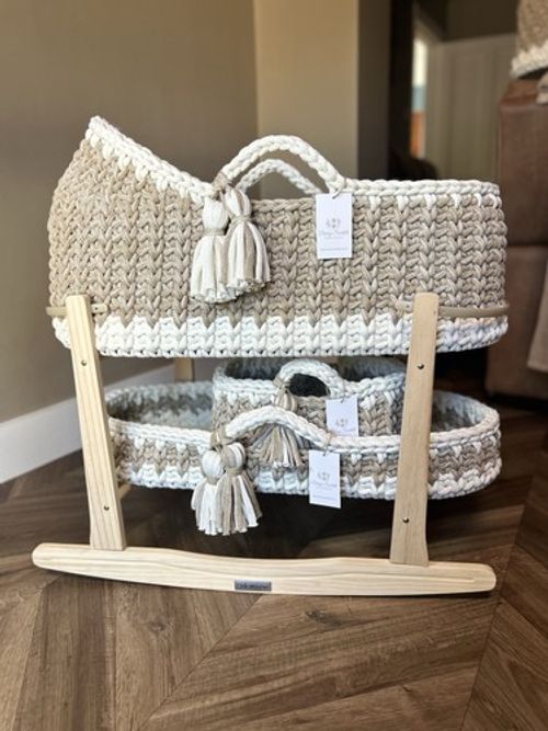 Crochet Moses Basket Set Mattresses & Stand Made to Order - Knit Loop Stitch