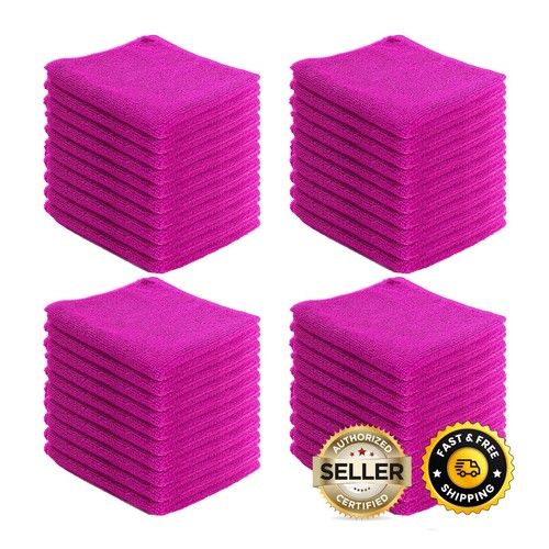 Microfibre Cloths 40PK Pink Cleaning Cloth Car Valeting Wash Towel, 40cm X Large
