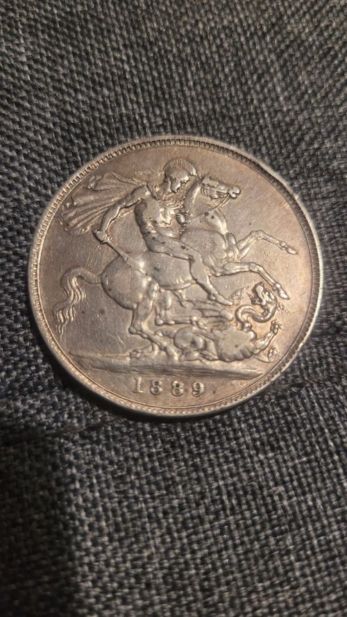 1889 Queen Victoria Crown Coin - St George & Dragon Reverse, Uncertified — image 2