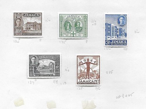 CWD23 1945 Jamaica mint set on album page, CV £4.75, combined postage — image 1