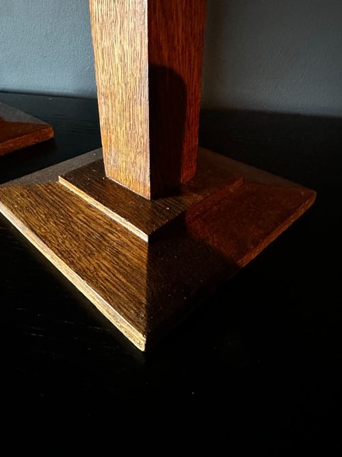 Pair Of Antique Statue Stands English Oak Pedestal Torchere Edwardian 1910-40 — image 4