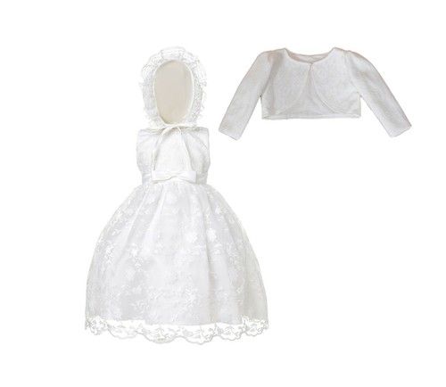 Lace Christening Gown Party Dress Bonnet Bolero 0 3 6 9 12 18 Months