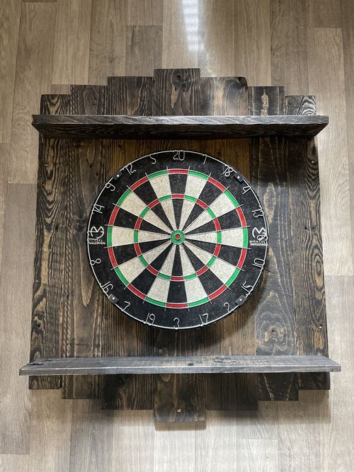 Handmade dark stain Rustic Dartboard Surround Wooden Solid  Shelves Dart Board — image 14