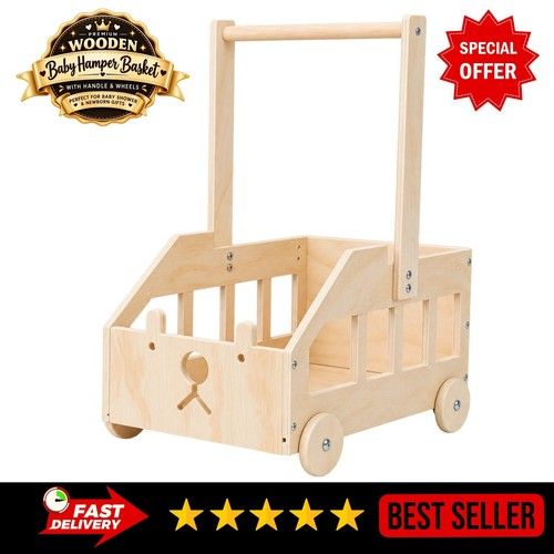 Wooden Baby Gift Hamper Basket Crate Closet Wheels Newborn Boy Girl Shower