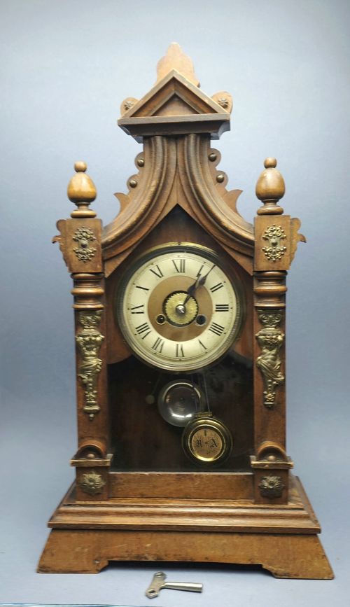 Antique Gingerbread/  Kitchen Shelf Clock Brass Cherub Mounts For Repaire — image 1